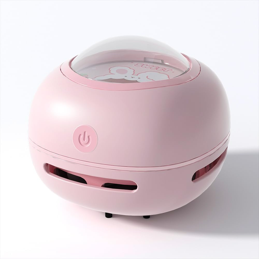 Desktop Vacuum Cleaner, Mini Table Dust Sweeper Energy Saving,High Endurance up to 400 Mins,360º Rotatable Design for Keyboard/Home/School/Office (Pink)