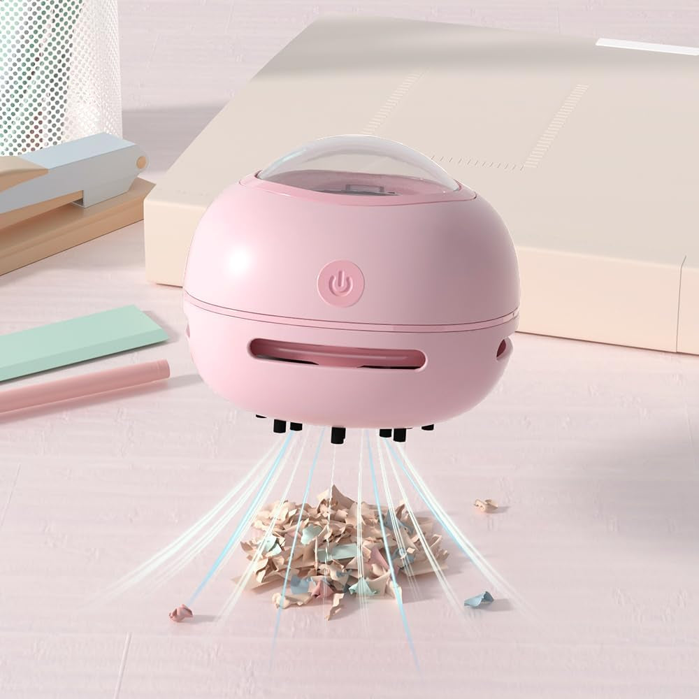 Desktop Vacuum Cleaner, Mini Table Dust Sweeper Energy Saving,High Endurance up to 400 Mins,360º Rotatable Design for Keyboard/Home/School/Office (Pink)