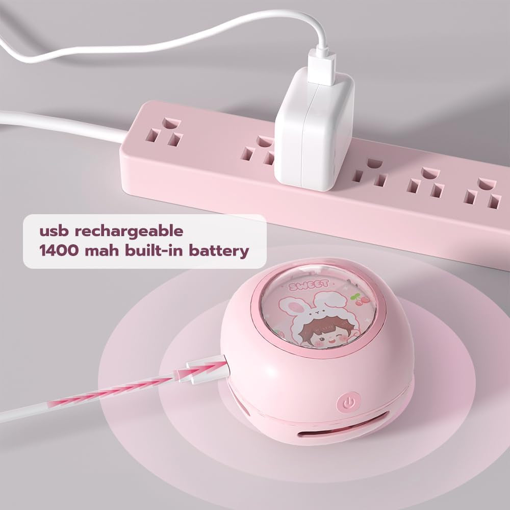 Desktop Vacuum Cleaner, Mini Table Dust Sweeper Energy Saving,High Endurance up to 400 Mins,360º Rotatable Design for Keyboard/Home/School/Office (Pink)